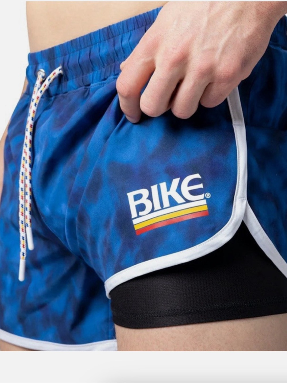 Bike Men's Blue Size XL 4-Way Stretch Quick Dry Track Shorts w/Boxer Brief Liner